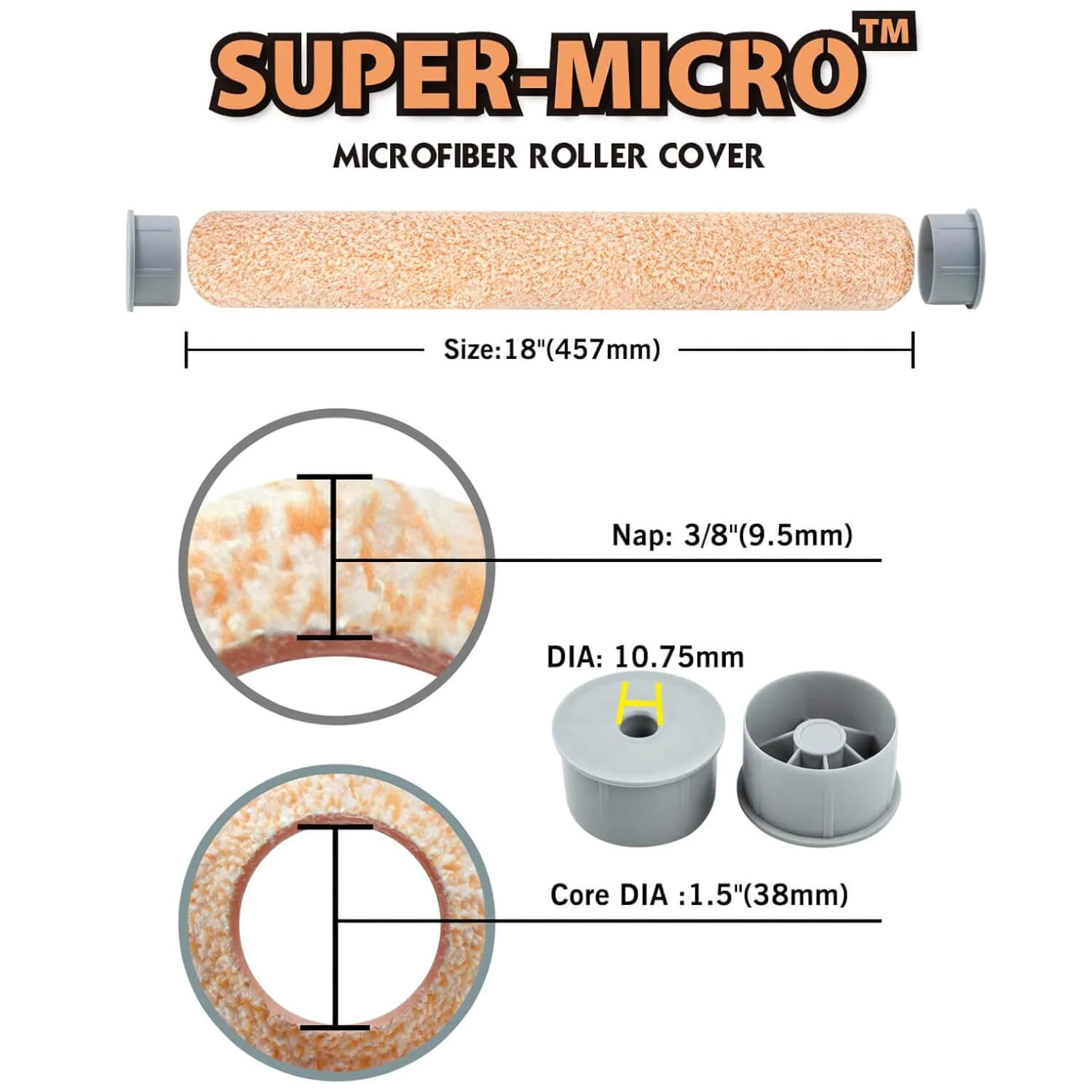 Close-up of 3/8 inch nap microfiber roller cover