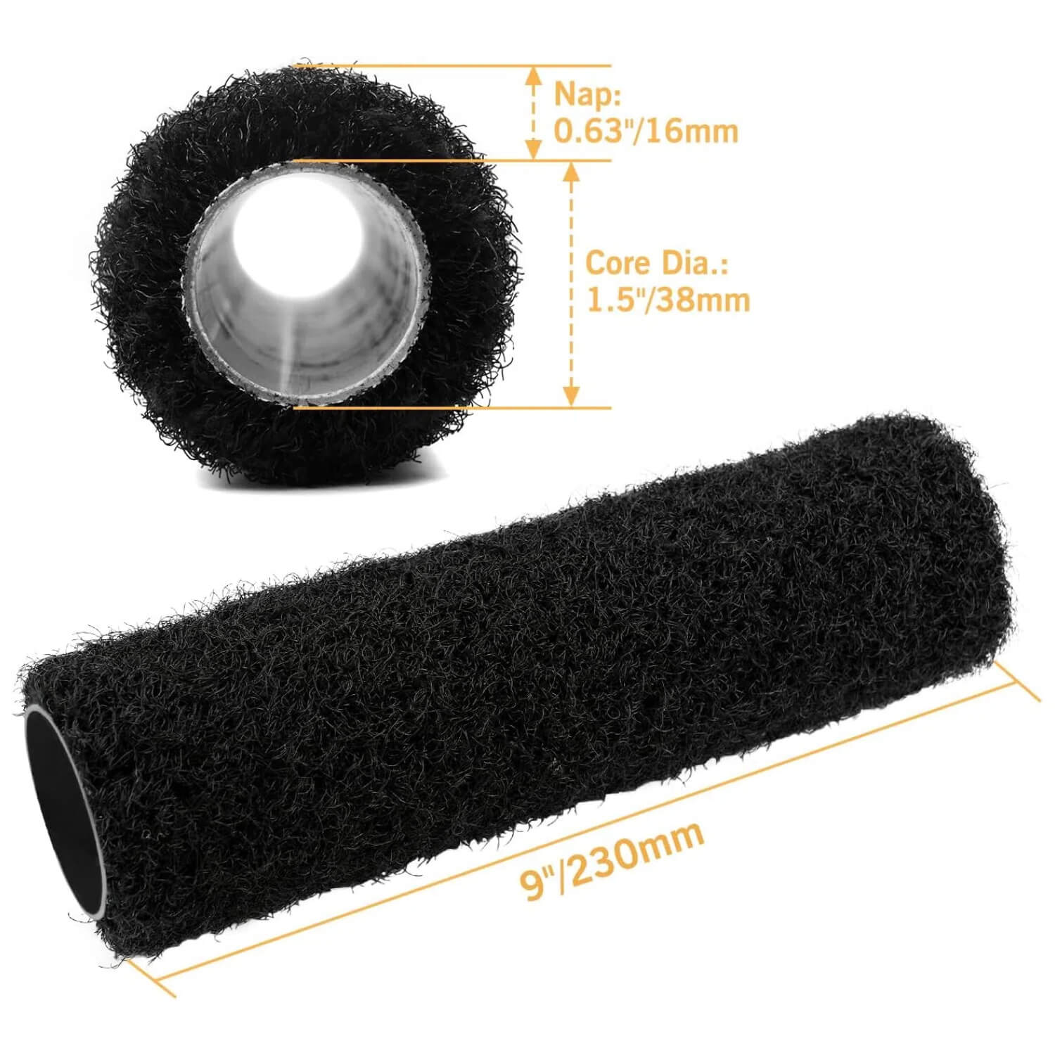 size detail of ROLLINGDOG 9 inch drywall compound roller cover