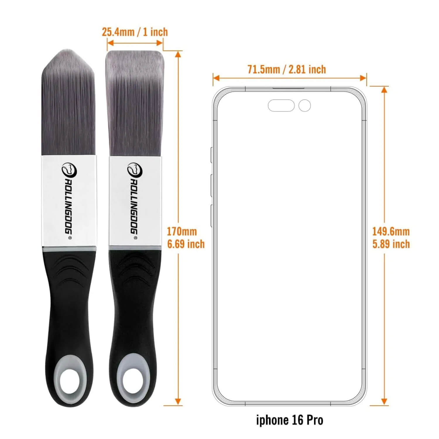 Size specifications of ROLLINGDOG trim paint brush