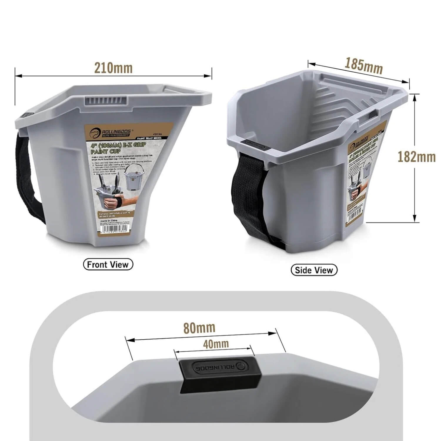 Dimensions of ROLLINGDOG 1L Portable Paint Pail