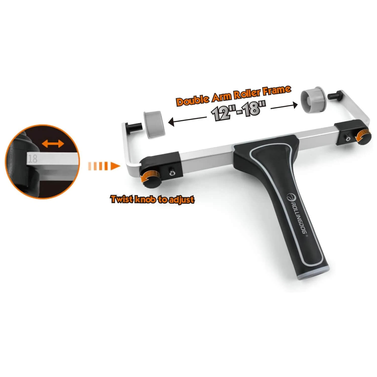 Close-up of adjustable roller frame with strong metal construction and ergonomic grip