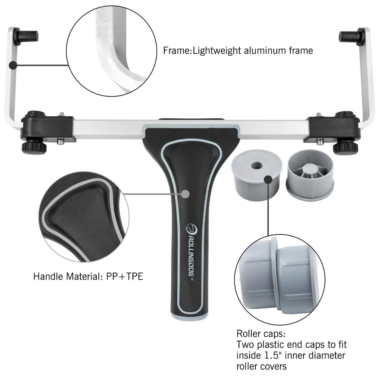 Detailed view of ROLLINGDOG 18 inch roller frame showing adjustable mechanism