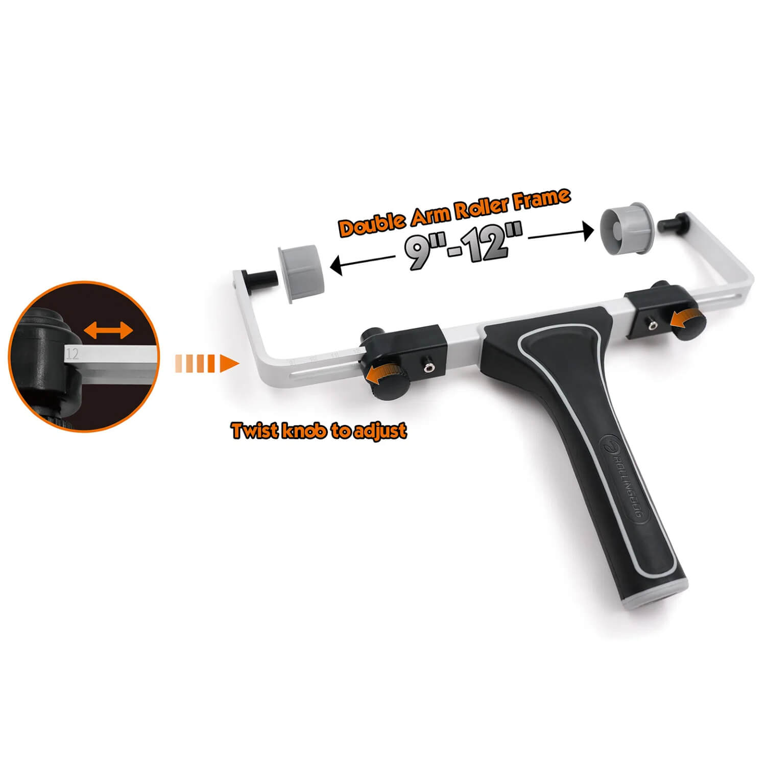Close-up of adjustable roller frame included in the 12 inch paint roller kit
