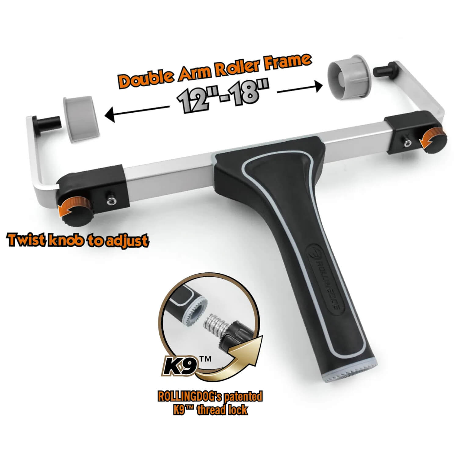 Close-up of adjustable roller frame included in the 18 inch paint roller kit