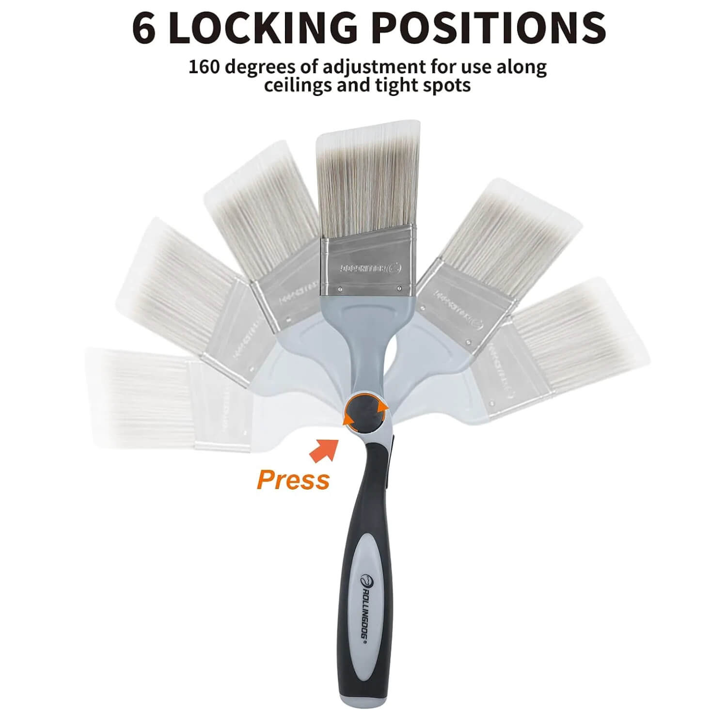 Close-up of angled paint brush with adjustable handle for detailed work