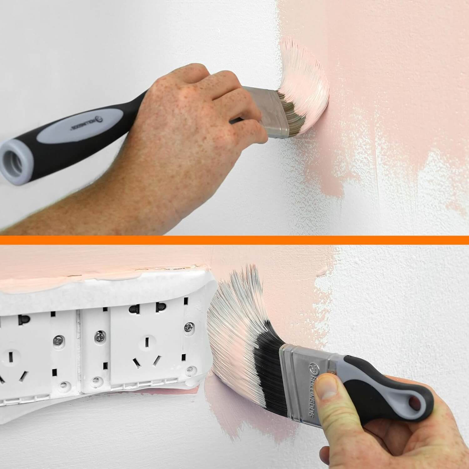 angled paint brush cutting in clean edges during wall painting